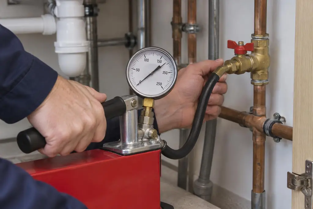 Lekdetectie Kamerik – druktest op een waterleiding met een manometer