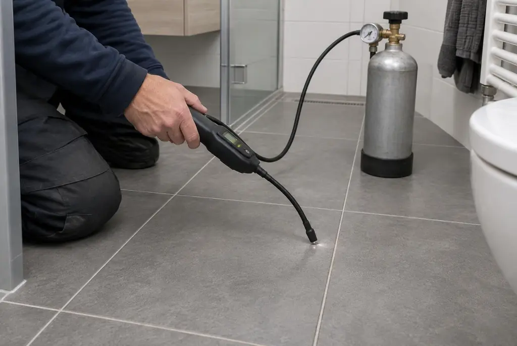 Lekdetectie Kamerik – technicus spoort met tracergas een lekkage op in de vloer